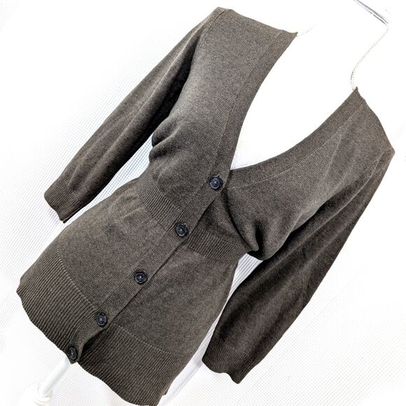 ANN TAYLOR! COCOA BROWN FINE WOOL BLEND CINCHED WAIST 3/4 SLEEVE SWEATER! SZ S - Picture 1 of 8